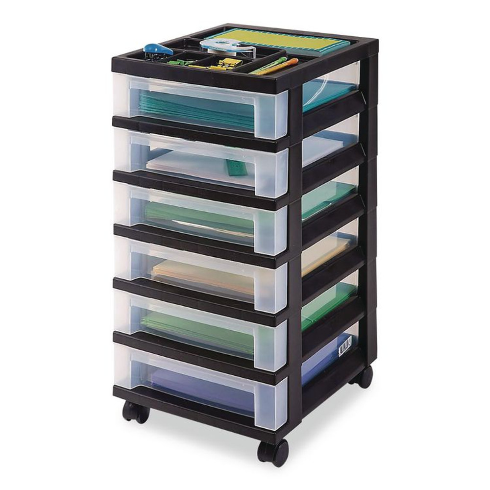 IRIS USA, INC 270013116862 Six-Drawer Durable Storage Cart, Plastic, 15 lb Capacity, 12.13 x 14.38 x 26.38, Clear/Black