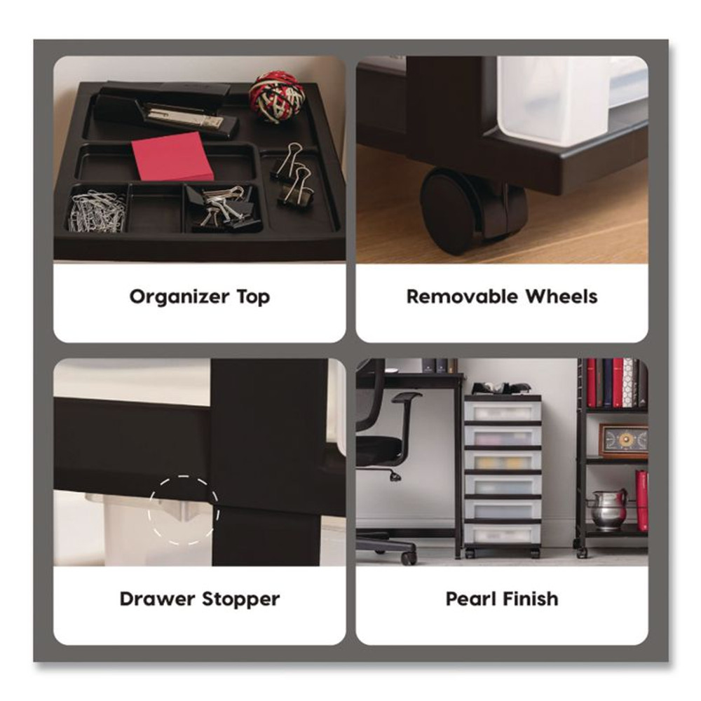 IRIS USA, INC 270013116862 Six-Drawer Durable Storage Cart, Plastic, 15 lb Capacity, 12.13 x 14.38 x 26.38, Clear/Black