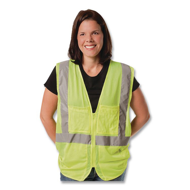 PROTECTIVE INDUSTRIAL PRODUCTS INC PIP 302MVGLYXL ANSI Class 2 Hook and Loop Safety Vest, X-Large, Lime