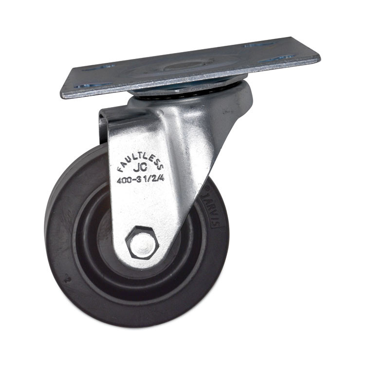 RUBBERMAID COMMERCIAL PROD. FG1005L40000 Replacement Plate Casters, Rigid Mount Plate, 3.5" Rubber Wheel, Black