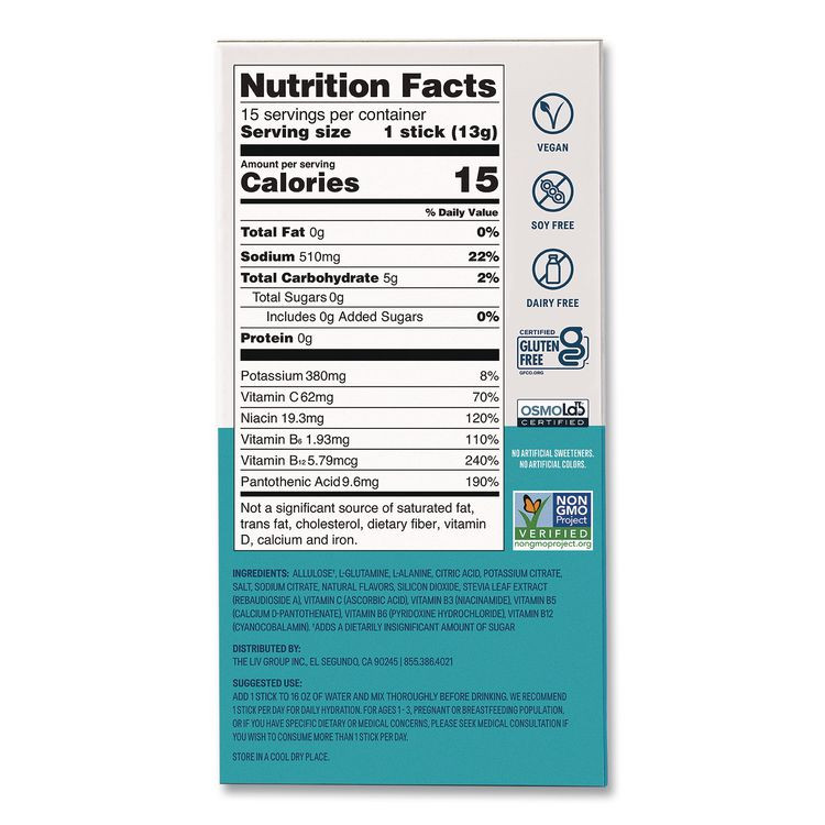 UNILEVER LIQUID I.V.® EHC28674 Sugar-Free Hydration Multiplier, 0.45 oz Stick, Sugar-Free White Peach, 15/Pack