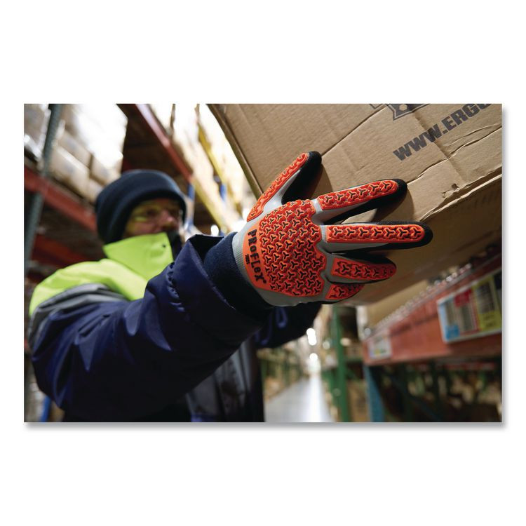 TENACIOUS HOLDINGS, INC. ergodyne® 17647 ProFlex 7521 Thermal Coated Impact-Resistant Gloves, EN388:2131X, 7.5" Long, 3X-Large (12), Gray/Black/Orange, Pair