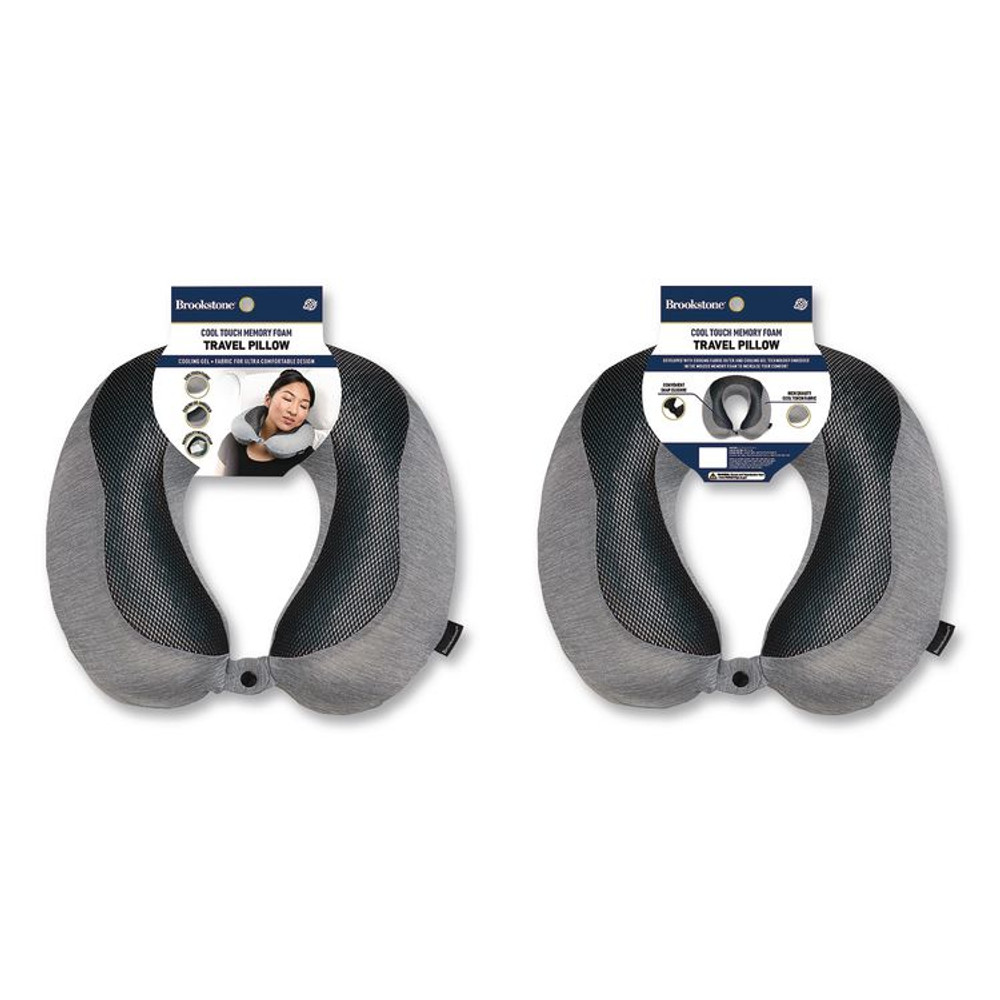 BROOKSTONE BNPM0007 U-Shaped Memory Foam Travel Pillow, One Size Fits Most, 12.6 x 3.74 x 12.2, Gray/Black