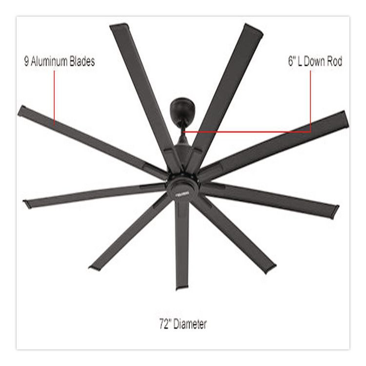 GLOBAL INDUSTRIAL 293047 Industrial Ceiling Fan, 72", 6 Speeds, 9,400 CFM, Black