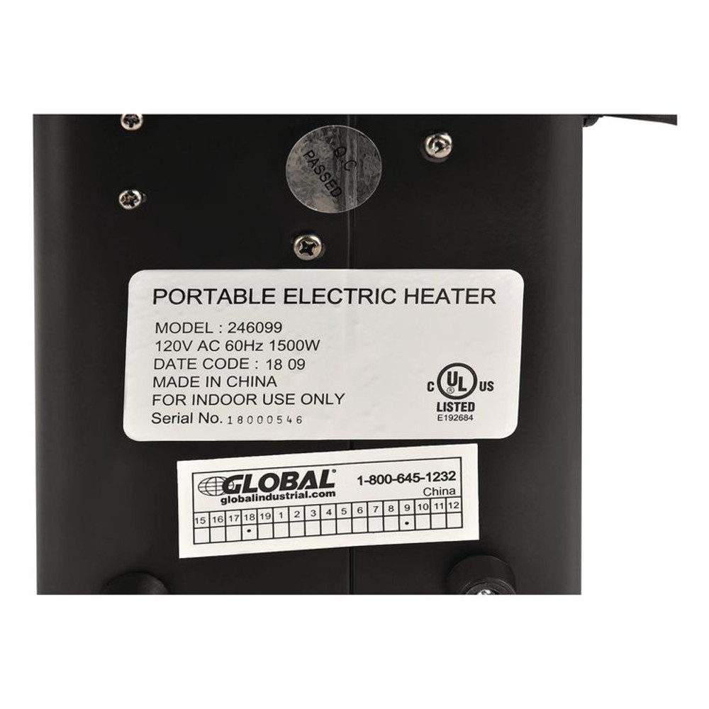 GLOBAL INDUSTRIAL 246099 Portable Heater, 1,500 W, 5.31 x 7.12 x 4.93, Black