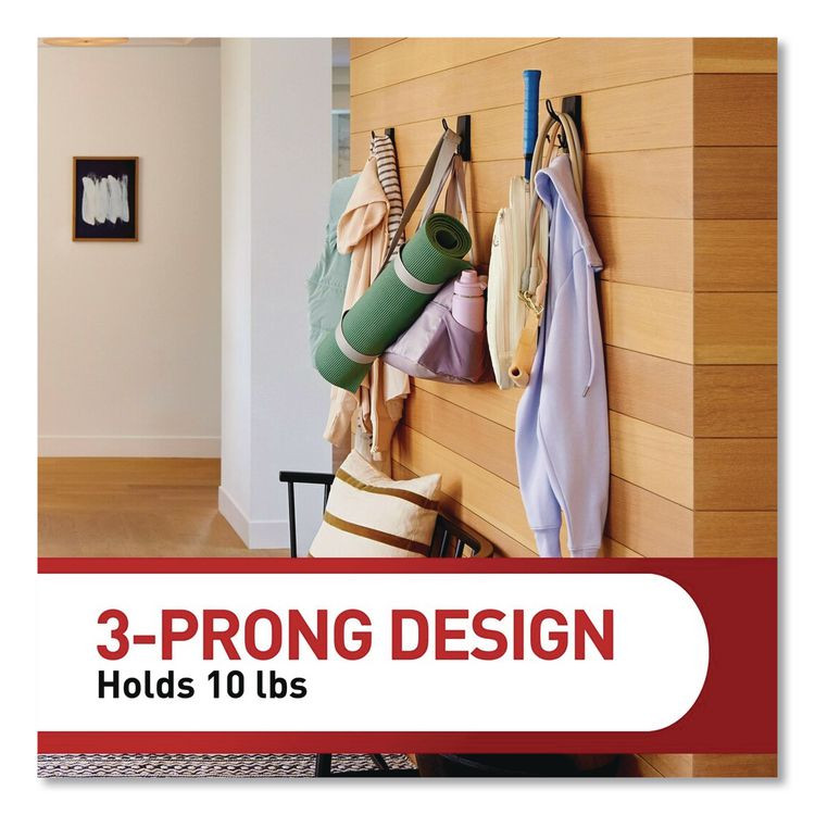 3M/COMMERCIAL TAPE DIV. Command™ 17038MB2ES Decorative X-Large Triple Hooks, Metal, Matte Black, Supports 10 lb, 2/Pack