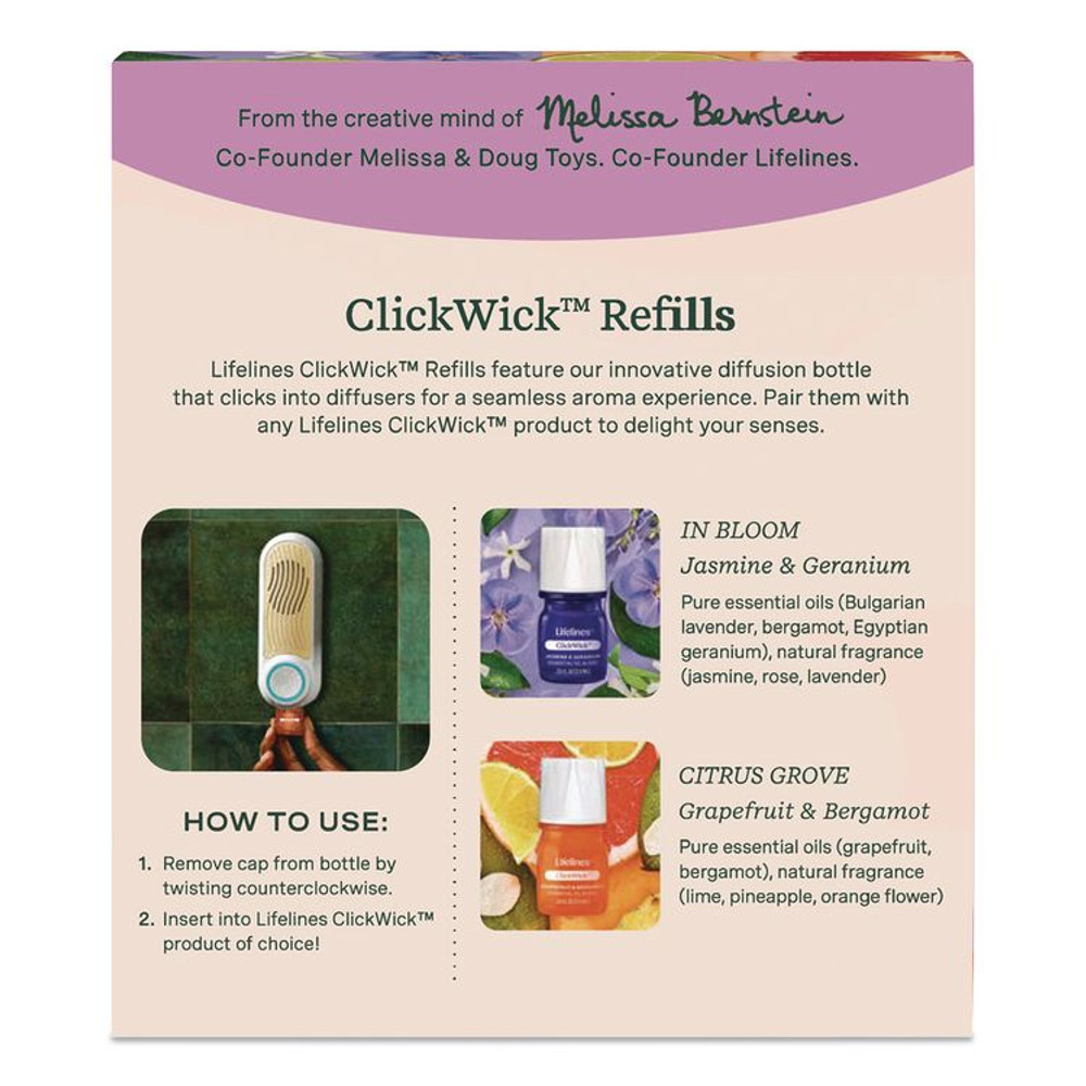 LIFELINES 110454 ClickWick Essential Oil Replacements, Citrus Grove and In Bloom, 0.25 oz, 2/Pack