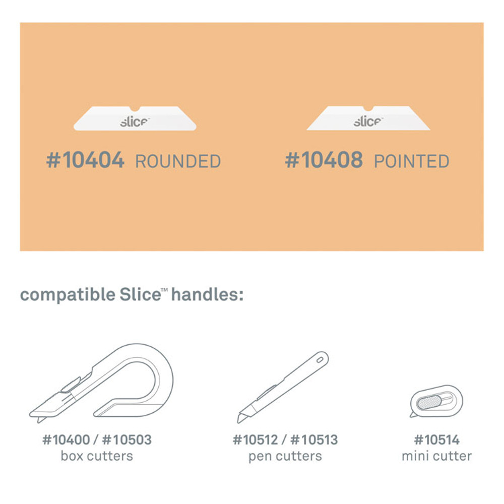 SLICE, INC. 10404 Safety Box Cutter Blades, Rounded Tip, Ceramic Zirconium Oxide, 4/Pack