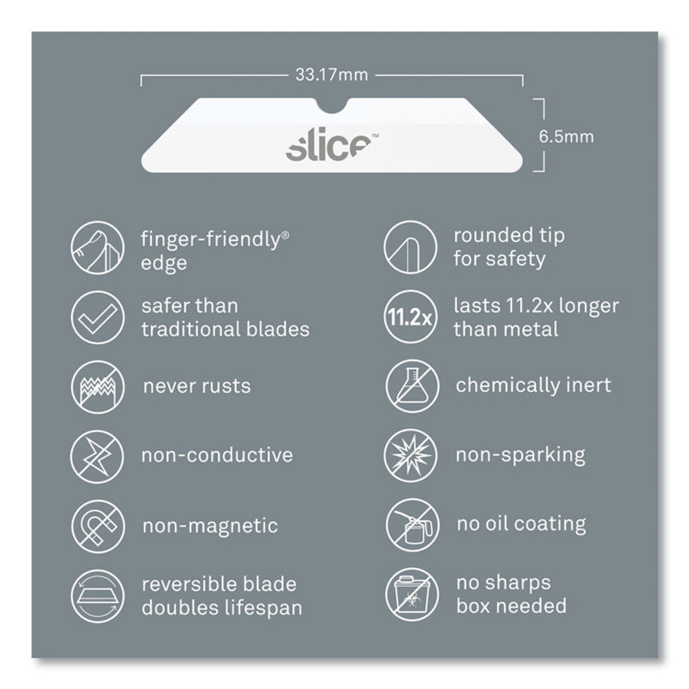 SLICE, INC. 10404 Safety Box Cutter Blades, Rounded Tip, Ceramic Zirconium Oxide, 4/Pack