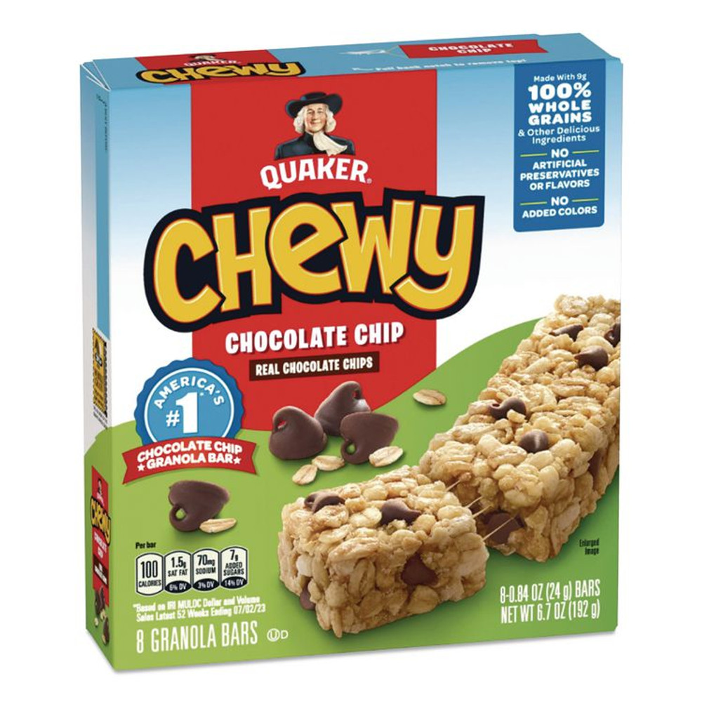 QUAKER OATS COMPANY QUA31182 Granola Bars, Chewy Chocolate Chip, 0.84 oz Individually Wrapped, 8/Box