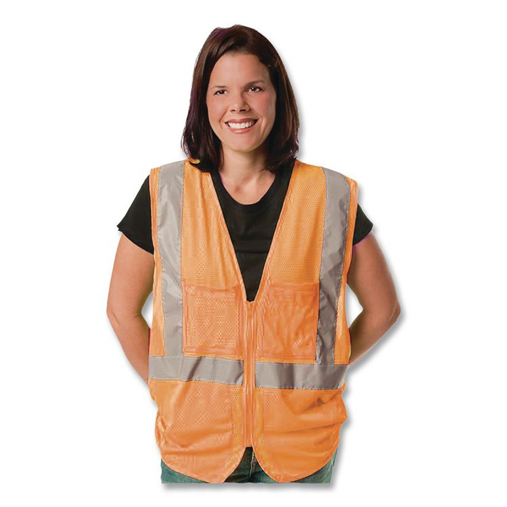 PROTECTIVE INDUSTRIAL PRODUCTS INC PIP 302MVGORM ANSI Class 2 Hook and Loop Safety Vest, Medium, Hi-Viz Orange