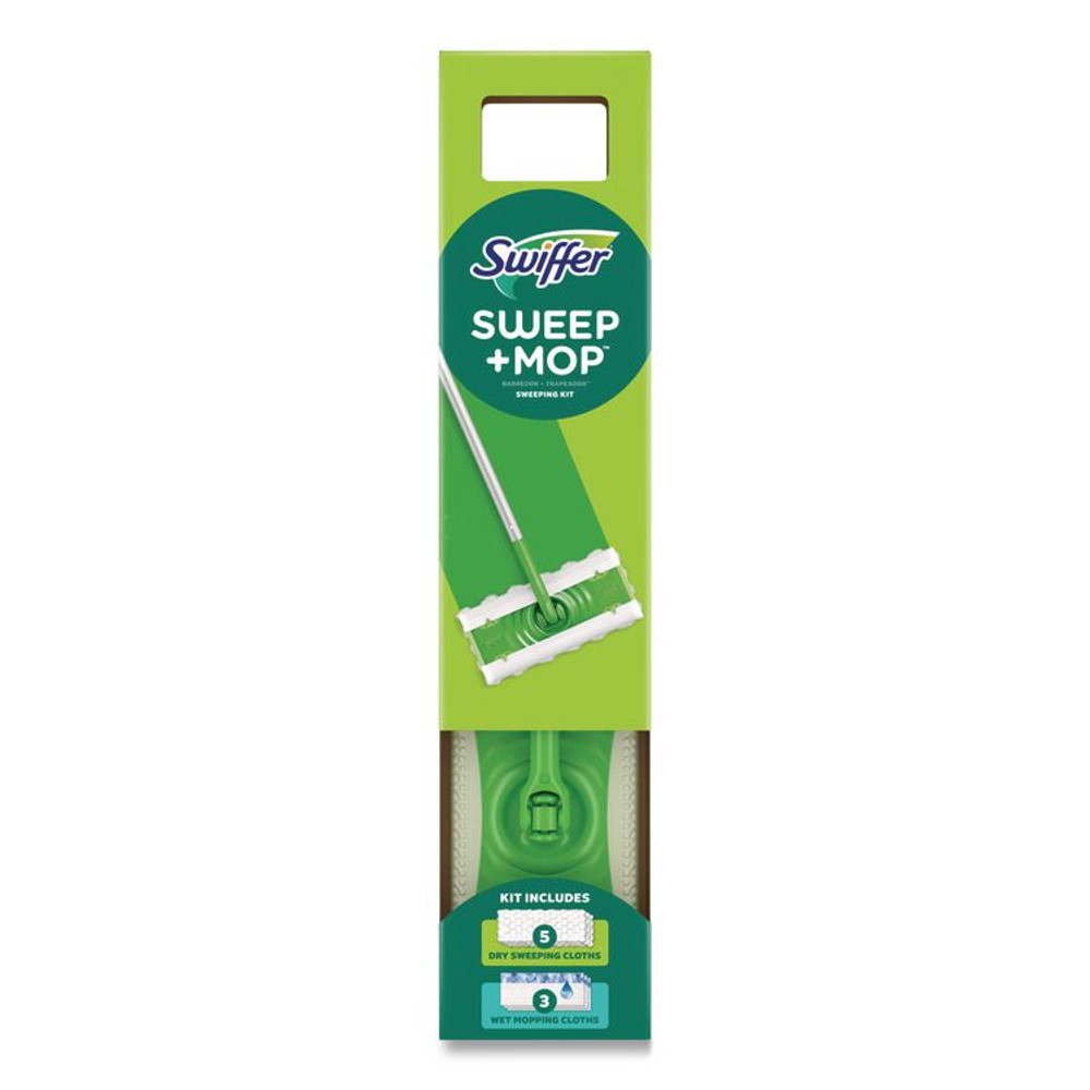 PROCTER & GAMBLE Swiffer® 16516CT Sweep and Mop 2-in-1 Dry + Wet Floor Mopping and Sweeping Kit, 12.4 x 2.95 Mop Head, Silver Plastic Handle, 6/Carton