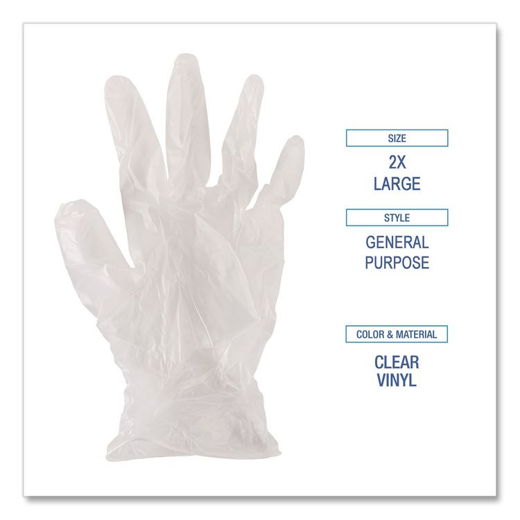BOARDWALK 365XXLCT General Purpose Vinyl Gloves, Powder-Free, XX-Large, 2.6 mil Thick, 9.5" Long, Clear, 100/Box, 10 Boxes/Carton