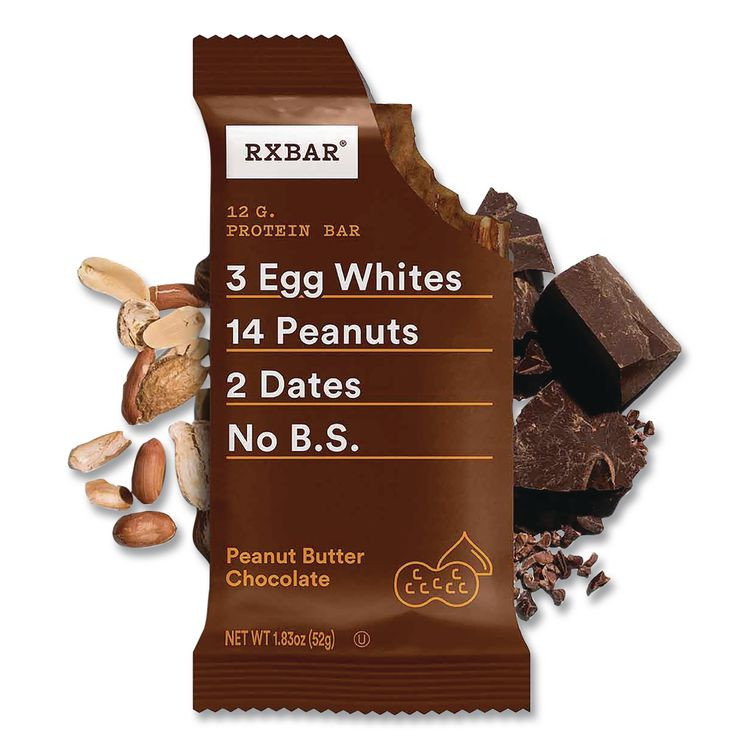 KELLOGG'S RXBAR® CGO00471 Peanut Butter Chocolate Protein Bars, 1.83 oz Individually Wrapped, 12/Box