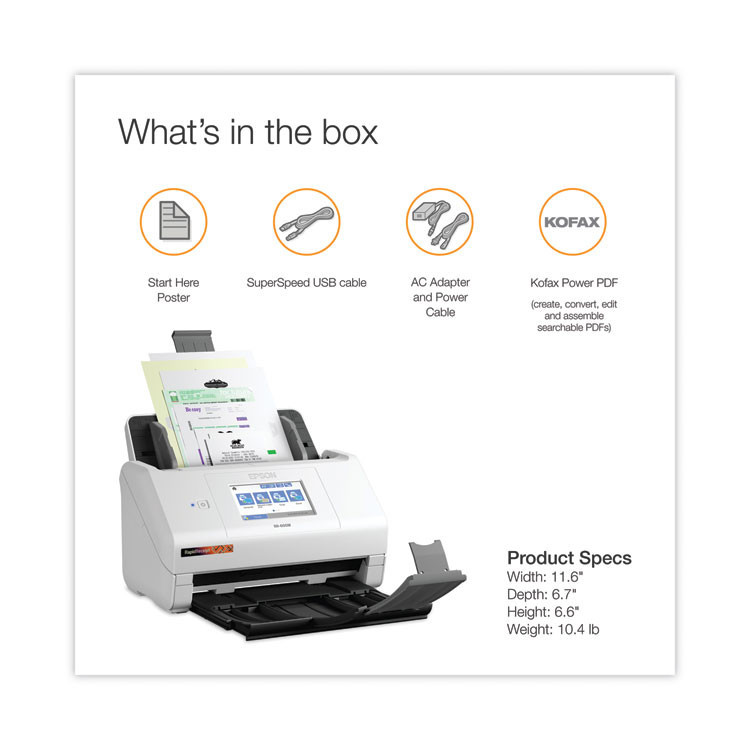 EPSON AMERICA, INC. B11B258202SE RapidReceipt RR-600W Scanner, Scans Up to 8.5 x 240, 600 dpi Optical Resolution