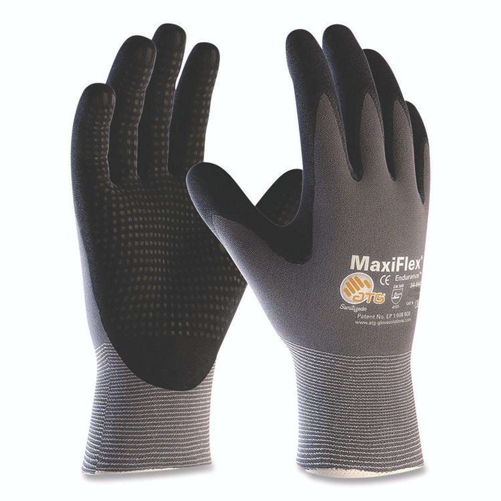 ATG MaxiFlex® 34875XL Ultimate Seamless Knit Nylon Gloves, Nitrile MicroFoam Grip: Palm/Fingers/Knuckles, EN388: 4131, X-Large, Gray, 12 Pairs