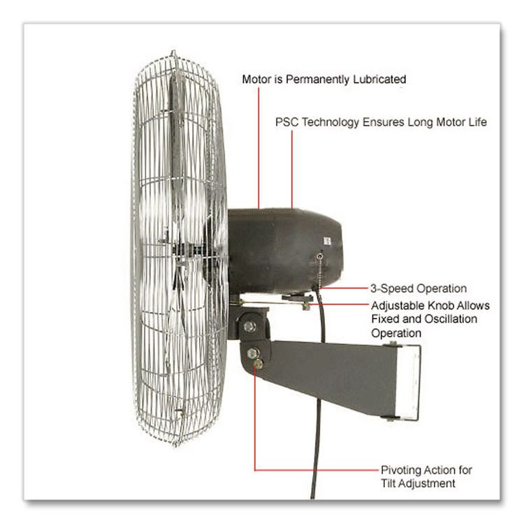 GLOBAL INDUSTRIAL 607050 Oscillating Wall Mount Fan, 3 Speed, 24"