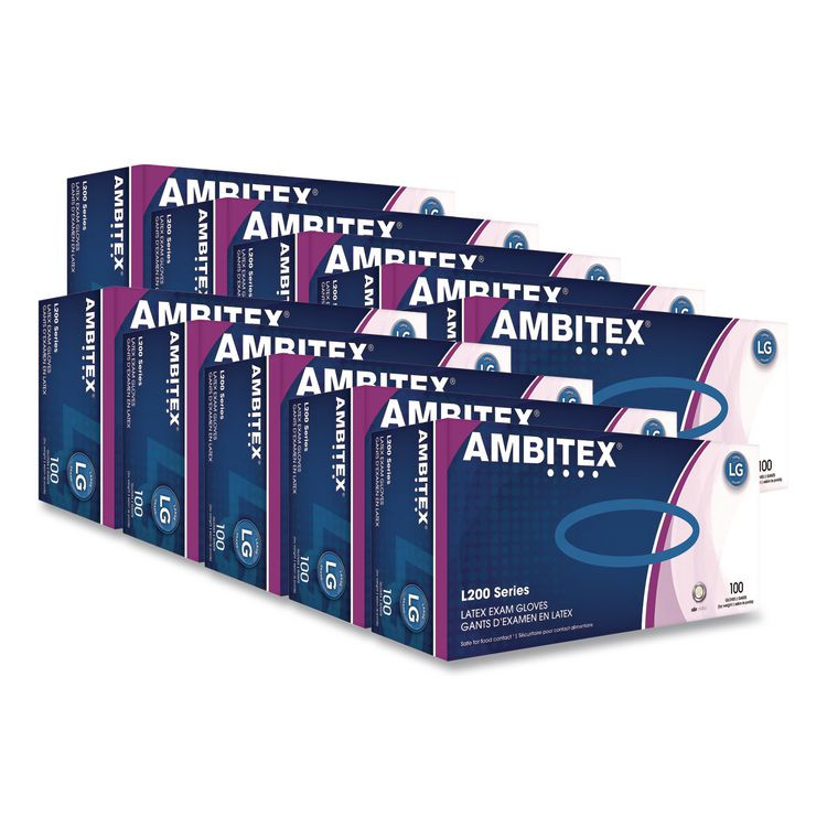 TRADEX INTERNATIONAL AMBITEX® LLG200CT L200 Series Powder-Free Latex Gloves, Large, 5 mil Thick, 9" Long, Cream, 100/Box, 10 Boxes/Carton