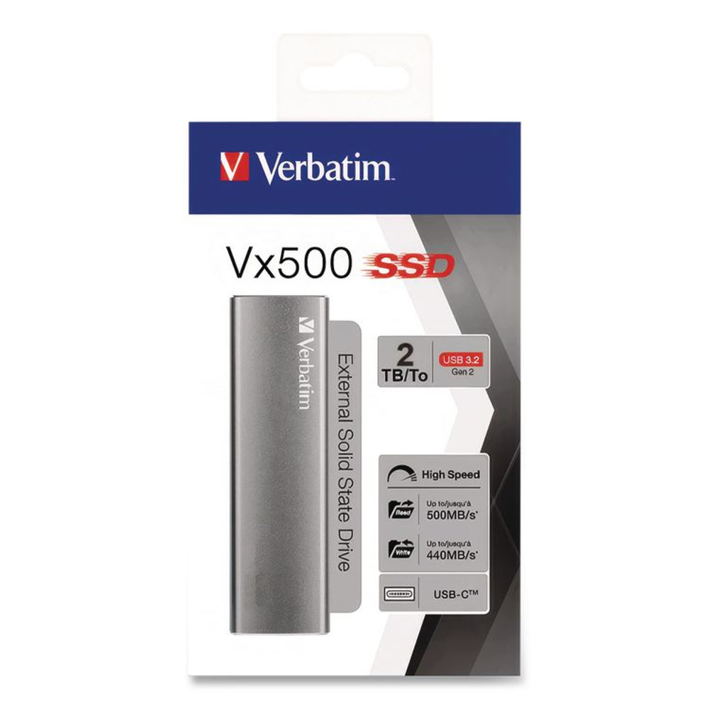 VERBATIM CORPORATION 47454 Vx500 External Solid State Drive, 2 TB, USB 3.2 Gen 2, Space Gray