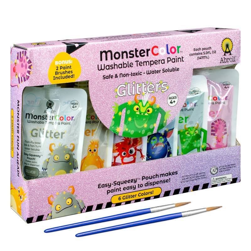 ABROLI LLC Abroli MonsterColor Washable Tempera Paint, 5 oz., Glitter, 6-Pack