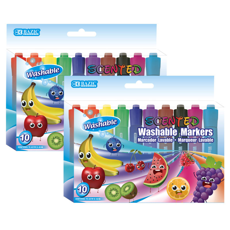 BAZIC PRODUCTS BAZIC Products® Washable Fruit Scented Markers, Chisel Tip, 10 Per Pack, 2 Packs