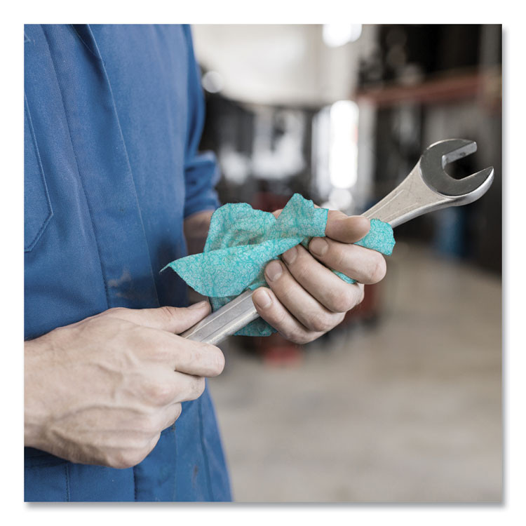 KIMBERLY-CLARK PROFESSIONAL WypAll® 91367CT Power Clean ProScrub Pre-Saturated Wipes, 12 x 9.5, Citrus Scent, Green, 75/Pack, 6 Packs/Carton