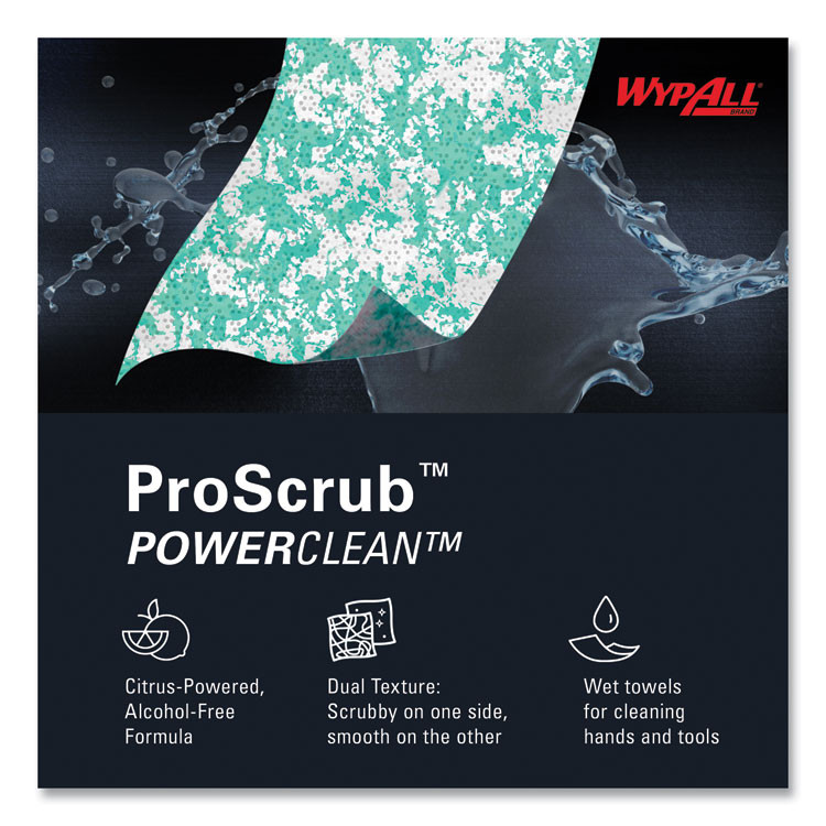 KIMBERLY-CLARK PROFESSIONAL WypAll® 91367CT Power Clean ProScrub Pre-Saturated Wipes, 12 x 9.5, Citrus Scent, Green, 75/Pack, 6 Packs/Carton