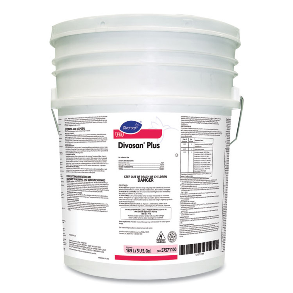 DIVERSEY 57571100 Divosan Plus Spectrum Sanitizer, 5 gal Pail