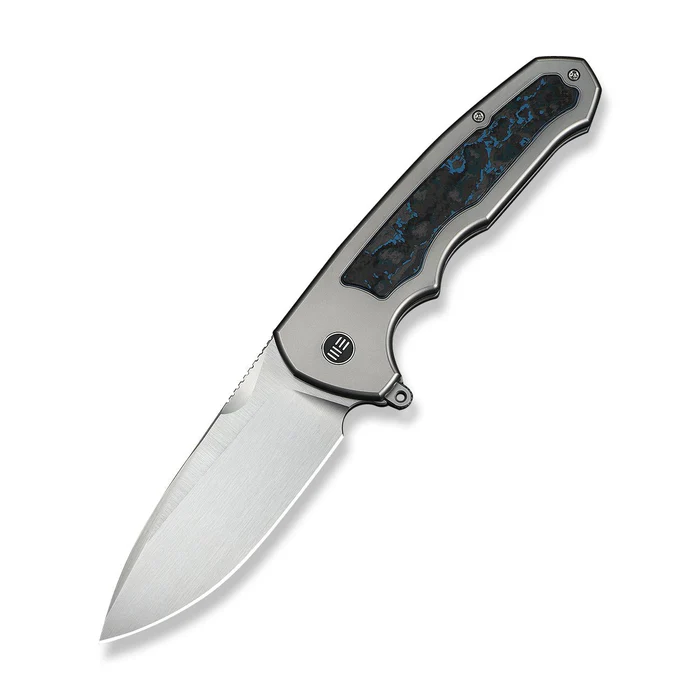 We Knife WE23011D-2 Starlash Flipper Knife Polished Bead Blasted Titanium Handle With Arctic Storm FatCarbon Fiber Inlay (3.97"" Hand Rubbed Satin Bohler M390 Blade)