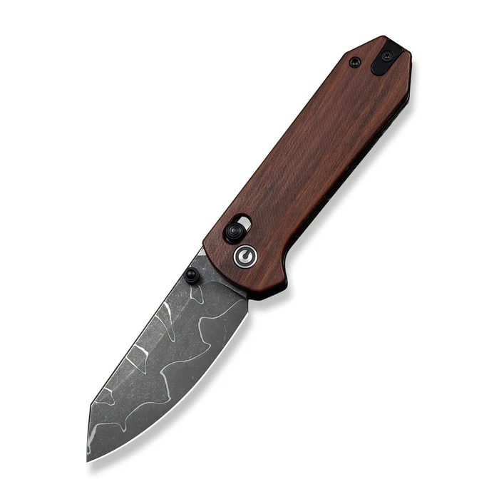 CIVIVI Knives C23073B-DS2 Yonder Thumb Stud & Crossbar Lock Knife Guibourtia Wood Handle (2.88"" New Damascus Blade with Jagged Pattern)
