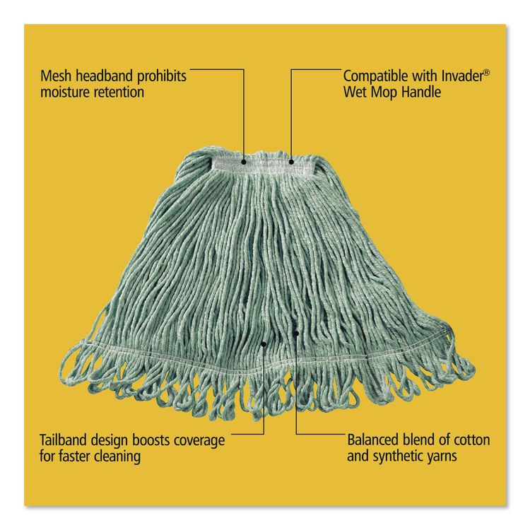 RUBBERMAID COMMERCIAL PROD. FGD25206GR00 Super Stitch Blend Mop, Green Headband, Cotton/Synthetic, Medium, Green