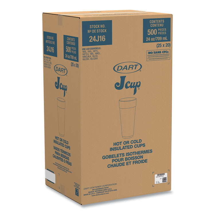 DART 24J16C Coca-Cola Foam Cups, 24 oz, White/Red, 20/Bag, 25 Bags/Carton