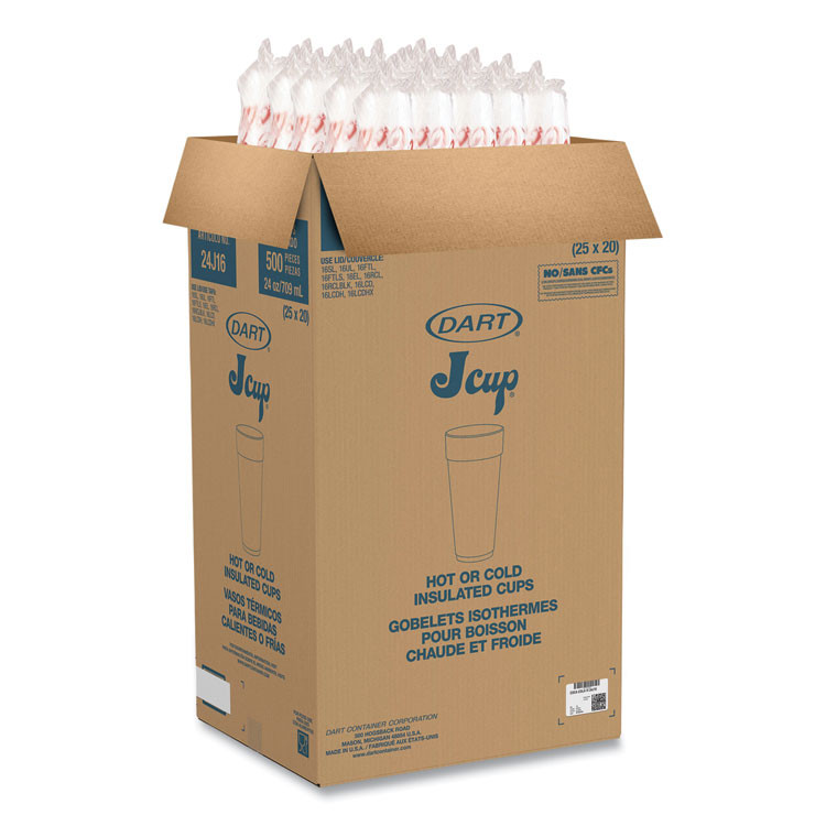 DART 24J16C Coca-Cola Foam Cups, 24 oz, White/Red, 20/Bag, 25 Bags/Carton