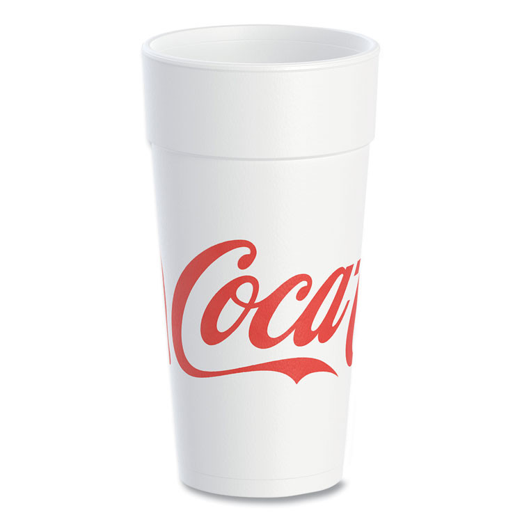 DART 24J16C Coca-Cola Foam Cups, 24 oz, White/Red, 20/Bag, 25 Bags/Carton