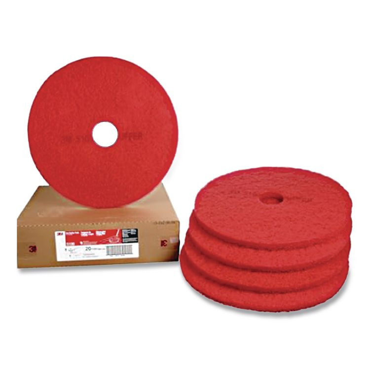 3M/COMMERCIAL TAPE DIV. 08401 Low-Speed Buffer 5100 Floor Pads, 11" Diameter, Red, 5/Carton