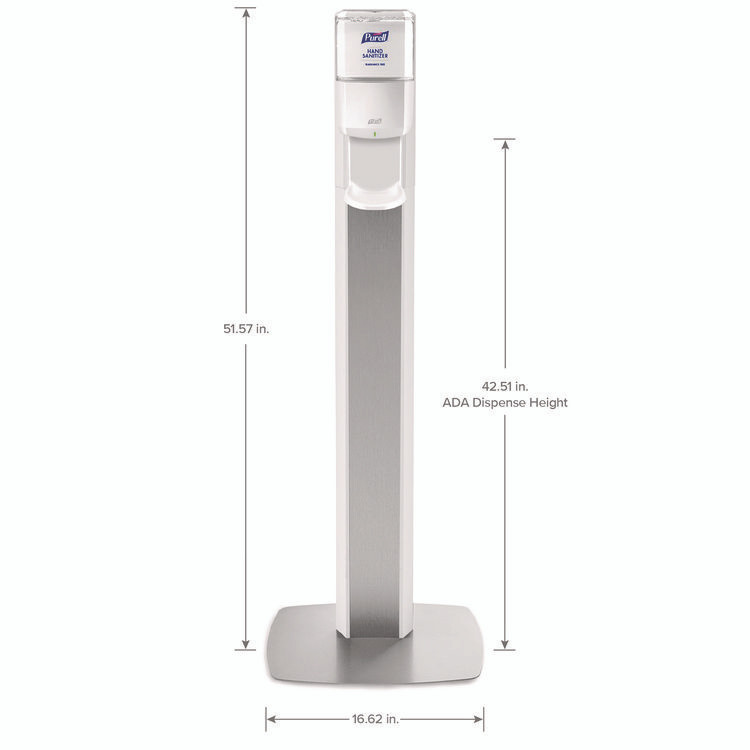 GO-JO INDUSTRIES PURELL® 7308DSSLV MESSENGER ES8 Silver Panel Floor Stand with Dispenser, 1,200 mL, 16.75 x 6 x 40, Silver/White
