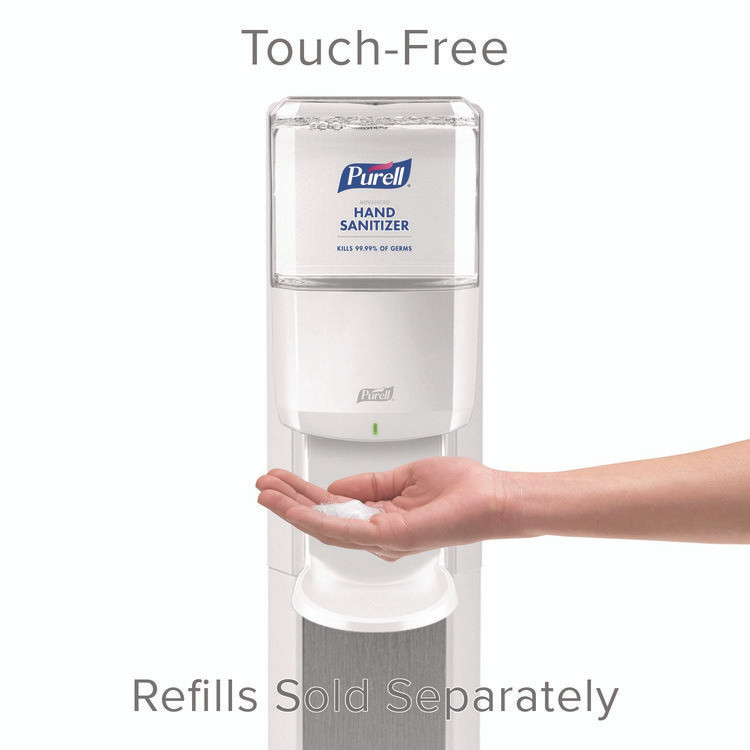 GO-JO INDUSTRIES PURELL® 7308DSSLV MESSENGER ES8 Silver Panel Floor Stand with Dispenser, 1,200 mL, 16.75 x 6 x 40, Silver/White