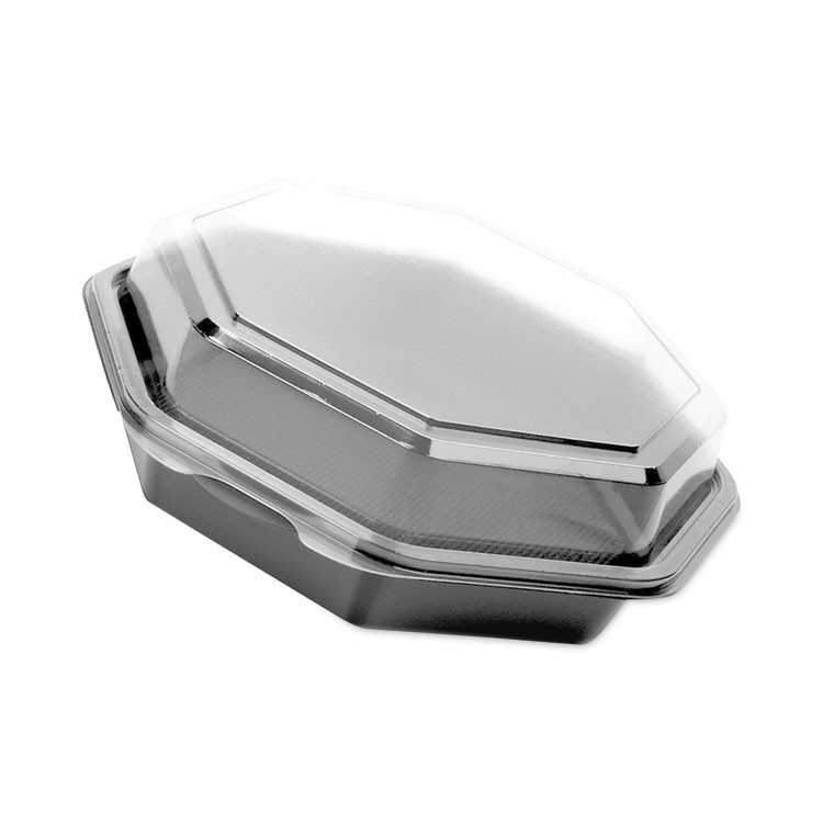 DART SOLO® 865045-AP94 Creative Carryouts OctaView Hinged Lid Containers, 7.5 x 8 x 2.4, Black/Clear, Plastic, 100/Carton