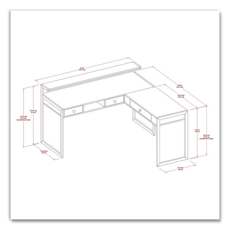 WHALEN FURNITURE MANUFACTURING SPUSASHD Asherton L-Shaped Corner Desk, 60" x 60" x 35.88" (Left) and 30" (Right), Fawn Aged Oak/Titanium