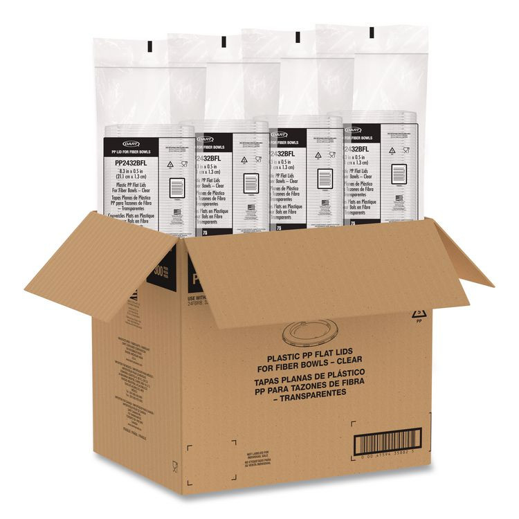 DART PP2432BFL Plastic Lids for Compostable Fiber Containers, For 24 to 32 oz Containers, 8.28" Diameter x 0.51" h, Clear, 300/Carton