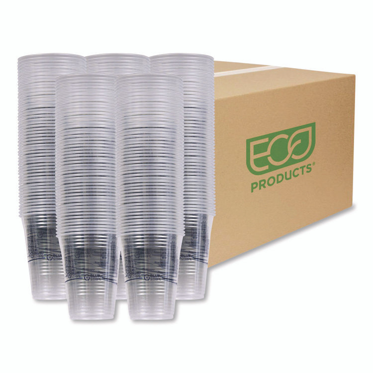 ECO-PRODUCTS,INC. EPCR16 BlueStripe 25% Recycled Content Cold Cups, 16 oz, Plastic, Clear/Blue, 50/Pack, 20 Packs/Carton