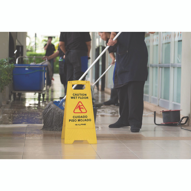 ALPINE INDUSTRIES ALP4993 Bilingual Caution Wet Floor Sign, 11.8 x 0.7 x 24.6, Yellow, 3/Carton