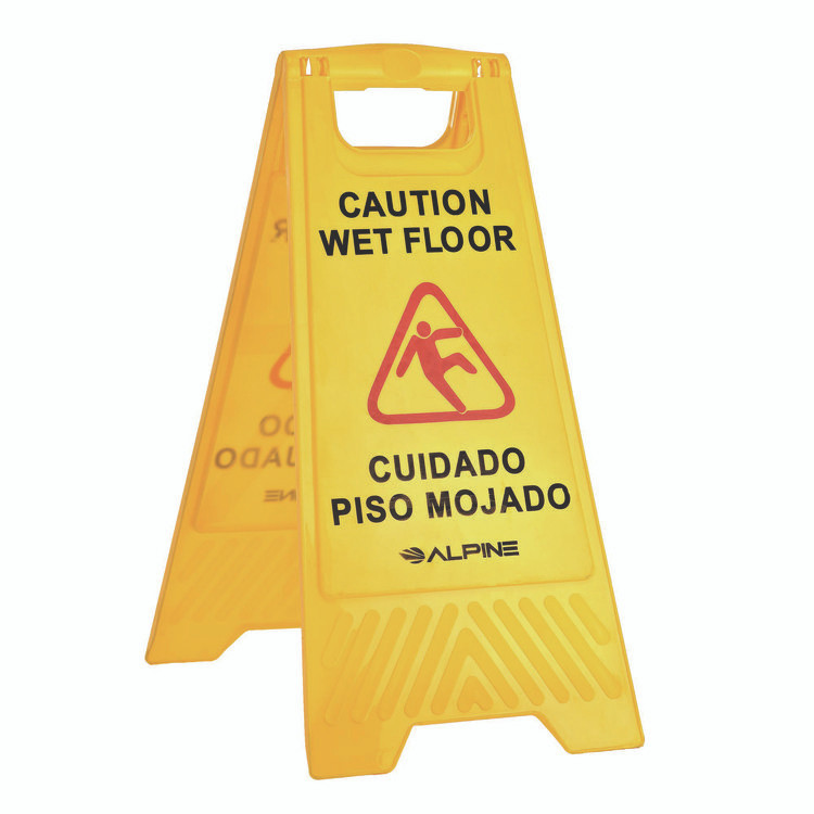 ALPINE INDUSTRIES ALP4993 Bilingual Caution Wet Floor Sign, 11.8 x 0.7 x 24.6, Yellow, 3/Carton