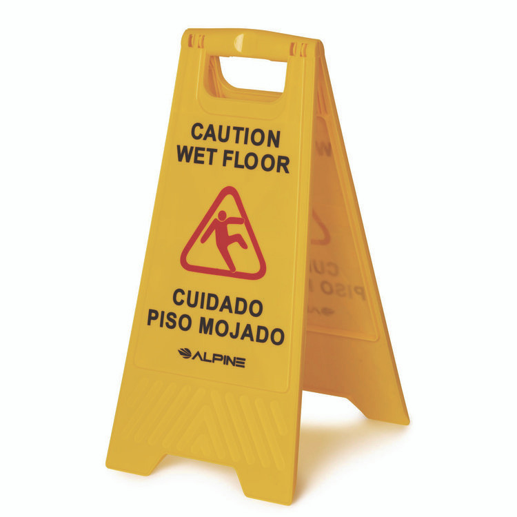 ALPINE INDUSTRIES ALP4993 Bilingual Caution Wet Floor Sign, 11.8 x 0.7 x 24.6, Yellow, 3/Carton
