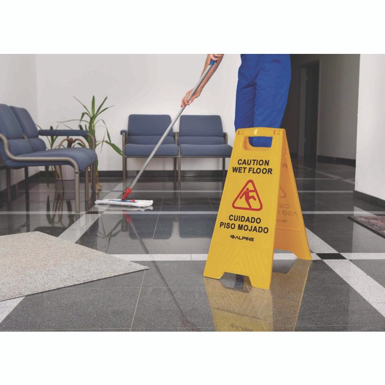 ALPINE INDUSTRIES ALP4993 Bilingual Caution Wet Floor Sign, 11.8 x 0.7 x 24.6, Yellow, 3/Carton