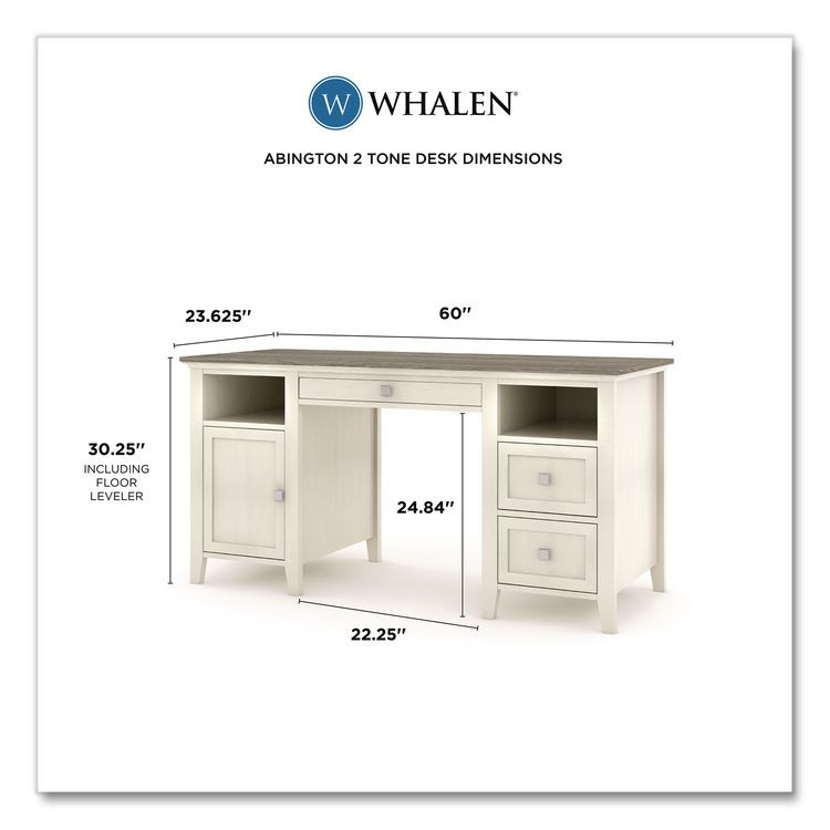 WHALEN FURNITURE MANUFACTURING SPUSABTD Abington Two-Pedestal Wood Computer Desk, 60" x 23.63" x 30.25", Dusty Aged Oak/Antique White