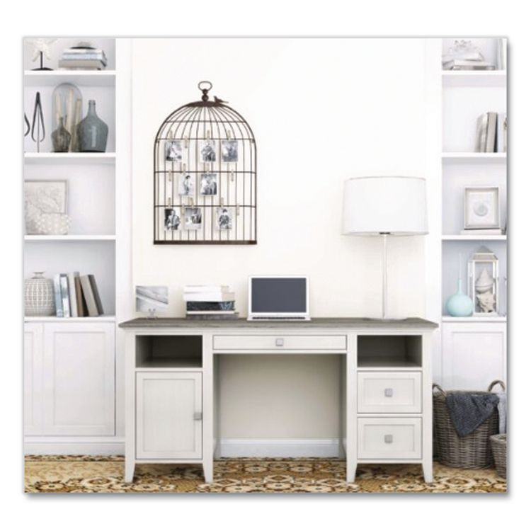 WHALEN FURNITURE MANUFACTURING SPUSABTD Abington Two-Pedestal Wood Computer Desk, 60" x 23.63" x 30.25", Dusty Aged Oak/Antique White