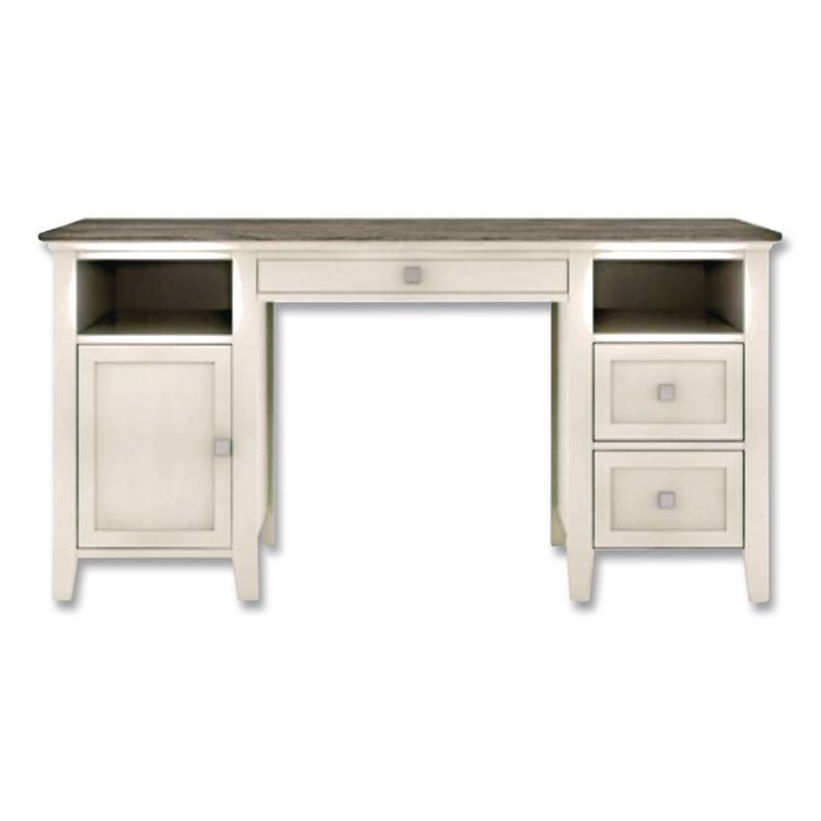 WHALEN FURNITURE MANUFACTURING SPUSABTD Abington Two-Pedestal Wood Computer Desk, 60" x 23.63" x 30.25", Dusty Aged Oak/Antique White