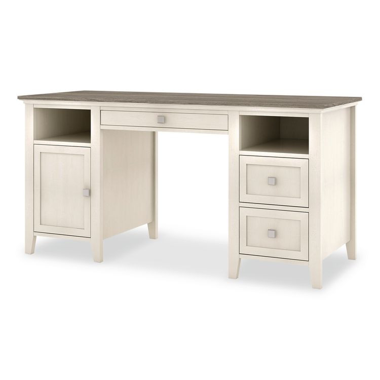 WHALEN FURNITURE MANUFACTURING SPUSABTD Abington Two-Pedestal Wood Computer Desk, 60" x 23.63" x 30.25", Dusty Aged Oak/Antique White