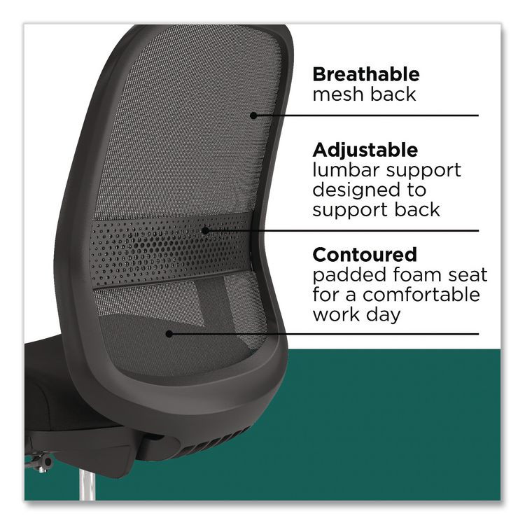 WORKPLACE2.0 WP62996CC Bedford Task Stool, Supports Up to 275 lb, 26.5 x 33.6 Seat Height, Black Seat, Black Back, Black Base